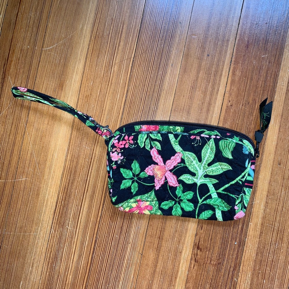 Vera Bradley black, pink, green floral wristlet